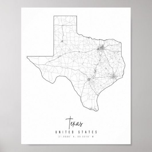Texas Minimal Street Map Poster (Voorkant)