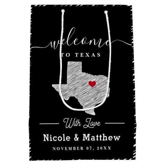 Texas Minimalist Texaanse kaart Bruiloft Welkom Medium Cadeauzakje (Achterkant)