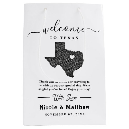 Texas Minimalist Texaanse kaart Bruiloft Welkom Medium Cadeauzakje (Voorkant)