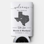Texas Minimalist Texaanse kaart Bruiloft Welkom Seltzer Blikjeskoeler (Achterkant)