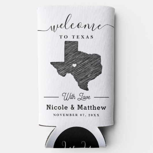 Texas Minimalist Texaanse kaart Bruiloft Welkom Seltzer Blikjeskoeler (Achterkant)