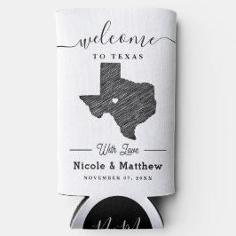 Texas Minimalist Texaanse kaart Bruiloft Welkom Seltzer Blikjeskoeler