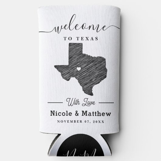 Texas Minimalist Texaanse kaart Bruiloft Welkom Seltzer Blikjeskoeler (Voorkant)