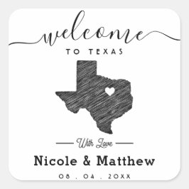 Texas Minimalist Texaanse kaart Bruiloft Welkom Vierkante Sticker