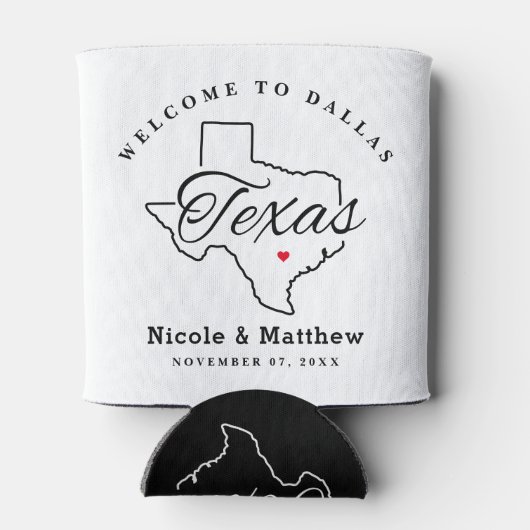 Texas minimalistische bruiloft welkom blikjeskoeler (Achterkant)