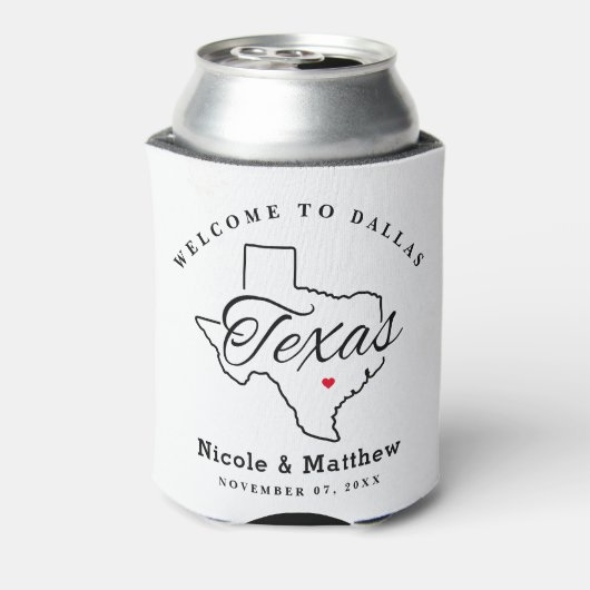 Texas minimalistische bruiloft welkom blikjeskoeler (Blikje Achterkant)