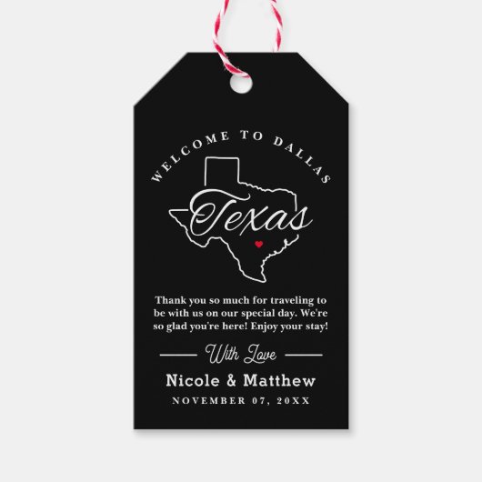 Texas minimalistische bruiloft welkom cadeaulabel (Voorkant)