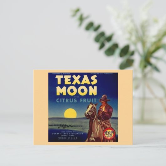 Texas Moon Citrus Fruit Crate Label Briefkaart (Staand voorkant)
