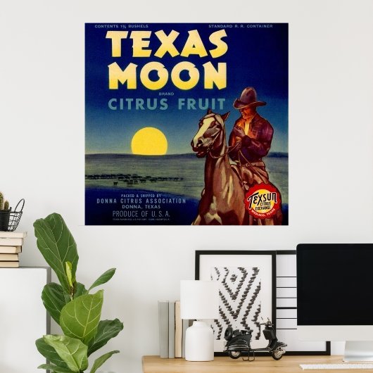Texas Moon Citrus Fruit Crate Label Poster (Thuiskantoor)