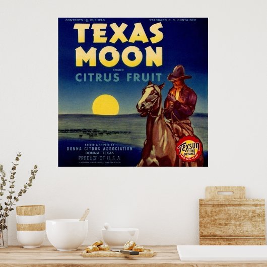 Texas Moon Citrus Fruit Crate Label Poster (Keuken)