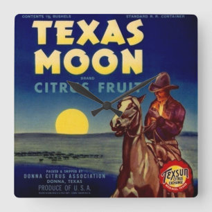 Texas Moon Citrus Fruit Crate Label Vierkante Klok