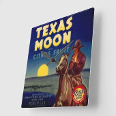 Texas Moon Citrus Fruit Crate Label Vierkante Klok (Hoek)