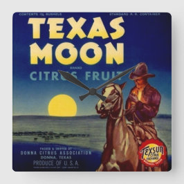 Texas Moon Citrus Fruit Crate Label Vierkante Klok