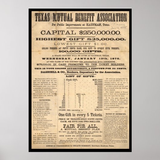 Texas Mutual Benefit Association Poster (Voorkant)