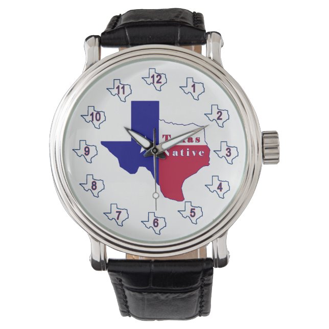 Texas Native Flag Map Horloge (Voorkant)