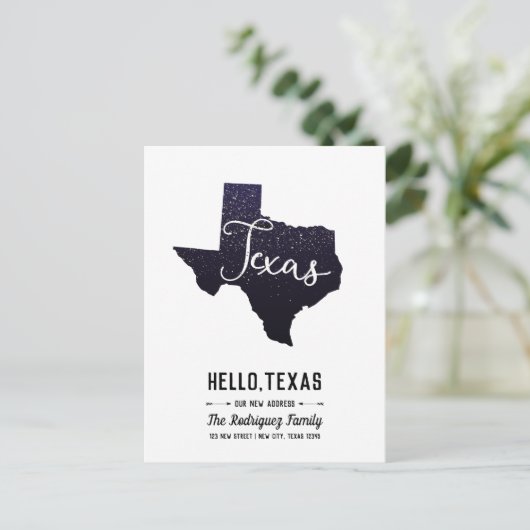 Texas Night Stars State Shape Moving Announement Aankondigingskaart (Staand voorkant)