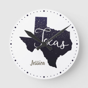 Texas Night Stars State Shape Ronde Klok