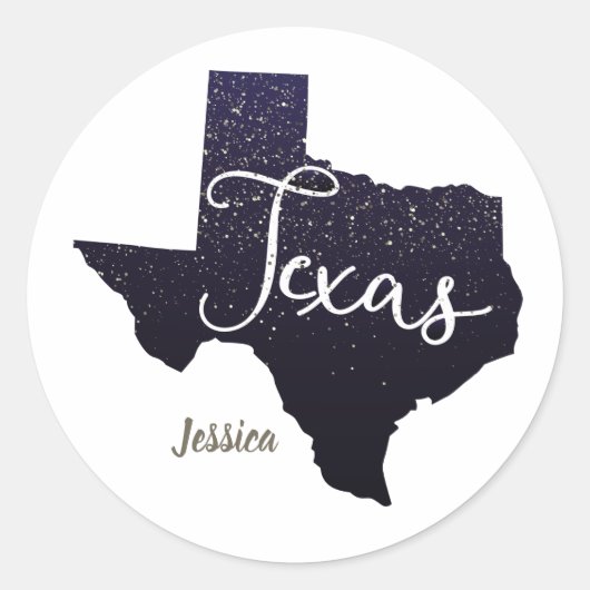 Texas Night Stars State Shape Ronde Sticker (Voorkant)