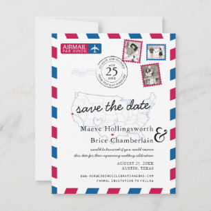 Texas Noord-Californië Luchtpost Save the Date