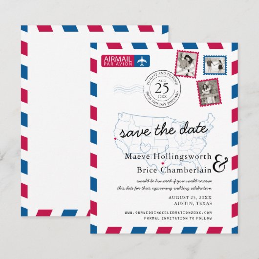 Texas Northern California Airmail Save the Date (Voorkant / Achterkant)