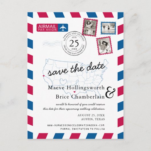 Texas Northern California Airmail Save the Date Aankondigingskaart (Voorkant)