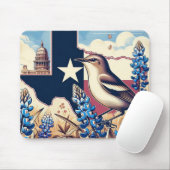 Texas Northern Mockingbird en Bluebonnet Flower Muismat (Met muis)