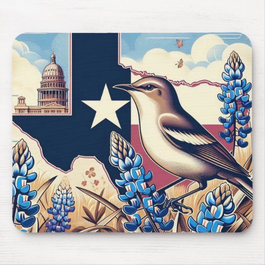Texas Northern Mockingbird en Bluebonnet Flower Muismat (Voorkant)