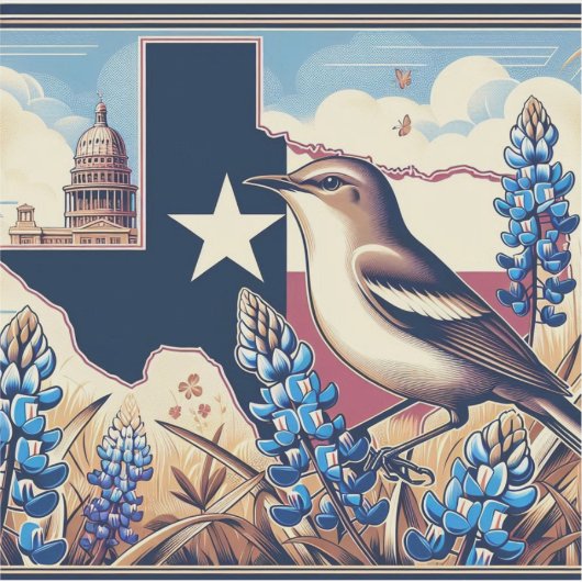 Texas Northern Mockingbird en Bluebonnet Flower Sticker (Voorkant)