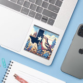 Texas Northern Mockingbird en Bluebonnet Flower Sticker (Laptop met iPhone)