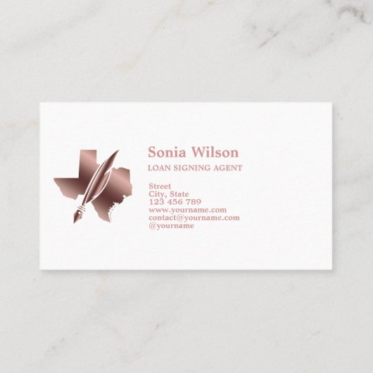 Texas Notional Loan Signing Agent Modern Blush Pin Visitekaartje (Achterkant)