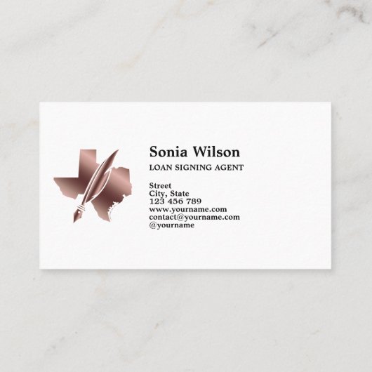 Texas Notional Loan Signing Agent Modern Blush Pin Visitekaartje (Achterkant)