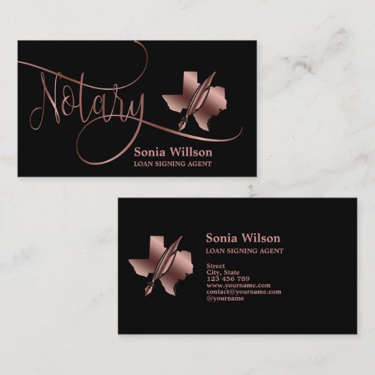 Texas Notional Loan Signing Agent Modern Roos Gold Visitekaartje (Voorkant / Achterkant)