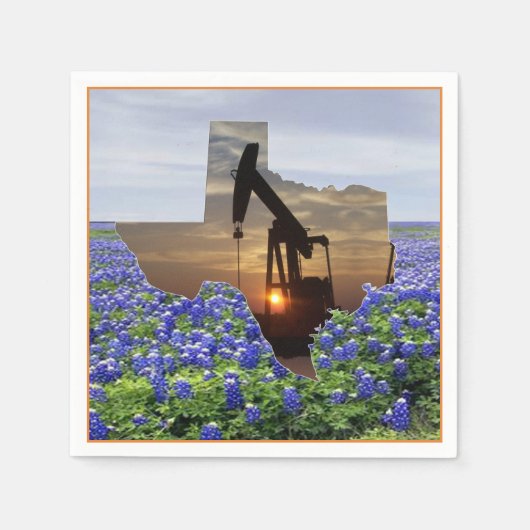 Texas Oil Pump Jack bij zonsondergang op Bluebonne Servetten (Voorkant)