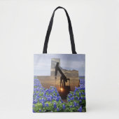 Texas Oil Pump Jack in Bluebonnets Tote Bag (Voorkant)