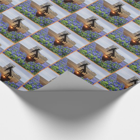 Texas Oil Pump Jack op Sunset on Bluebonnets Cadeaupapier (Hoek)