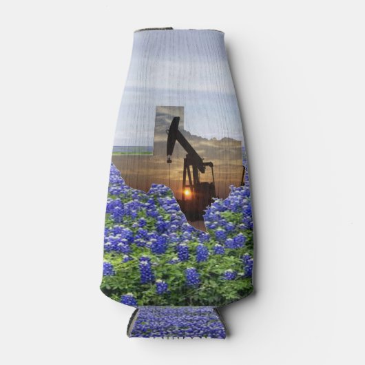 Texas Oil Pump Jack op Sunset on Bluebonnets Flesjeskoeler (Voorkant)