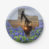 Texas Oil Pump Jack op Sunset on Bluebonnets Papieren Bordje (Voorkant)