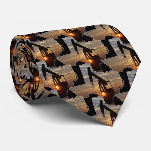 Texas Oil Pump Jack op Sunset Stropdas (Opgerold)