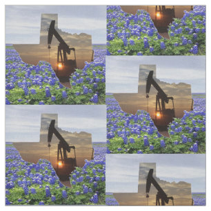 Texas Oil Pump Jack Sunset and Bluebonnets 4.5" Stof