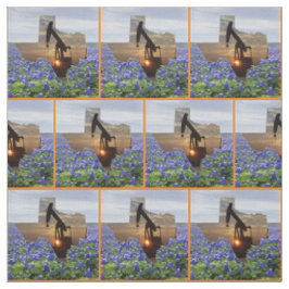 Texas Oil Pump Jack Sunset and Bluebonnets Border Stof