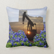 Texas Oil Pump Jack Sunset and Bluebonnets