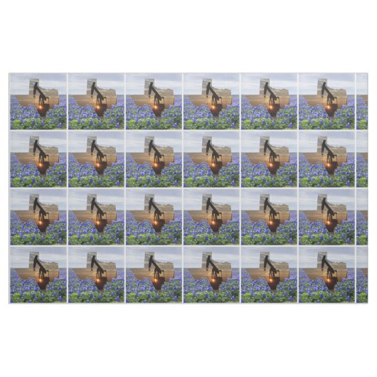 Texas Oil Pump Jack Sunset and Bluebonnets Stof (Yard (91,4 cm))