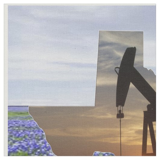 Texas Oil Pump Jack Sunset and Bluebonnets Stof (Close Up)