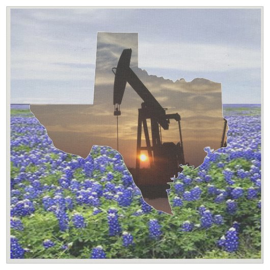 Texas Oil Pump Jack Sunset and Bluebonnets Stof (Swatch)