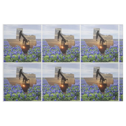 Texas Oil Pump Jack Sunset and Bluebonnets Stof (Fat Quarter)