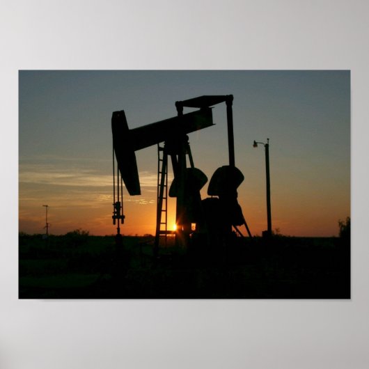 Texas Oil Pumpjack at Sunset Poster (Voorkant)