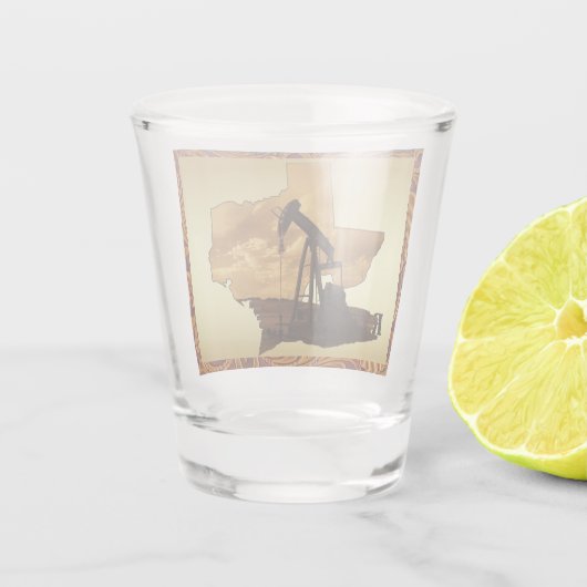 Texas Oil Well Pump Jack Shot Glas (Achterkant)