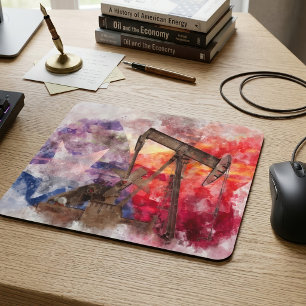 Texas Oliepomp Aquarel met Texas Vlag Kunst Muismat