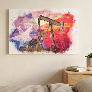 Texas-oliepomp: Lone Star State-erfgoedkunst Canvas Afdruk