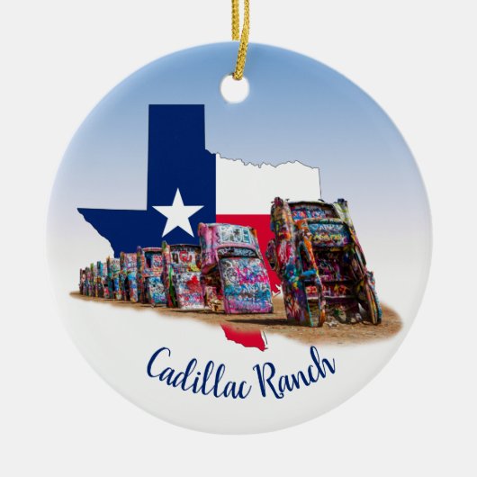 Texas, omtrek & Cadillac Ranch Cars Keramisch Ornament (Voorkant)